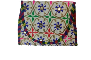 2pc Beige Ethnic Clutch Wedding Purse Indian Traditional Party Sling Handbag - Picture 1 of 4