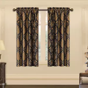 Luxury Black Damask Curtains for Bedroom, Textured Lined Jacquard Curtains 2 Pan - Picture 1 of 7