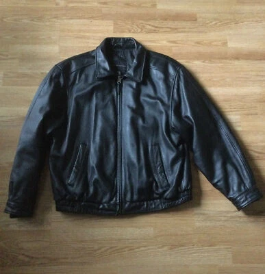 Croft and Barrow  Black Leather  Bomber Jacket Insulated Coat Men’s L Excellent - Image 1 of 4