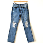 Carmar High Rise Distressed Ripped 100% Cotton Medium Wash Jeans Straight Leg 28