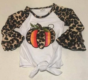 Thanksgiving Fall Serape Animal Print Pumpkin Tie Front Bell Raglan Shirt 3T - Picture 1 of 2