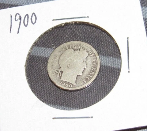 Poor Condition Silver 1900 p Philadelphia Mint Silver Barber Dime . Old coin Cover