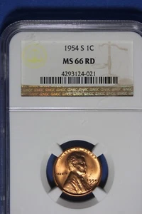 1954 S NGC 1C MS66 RD LINCOLN WHEAT CENT #B49730 - Picture 1 of 2