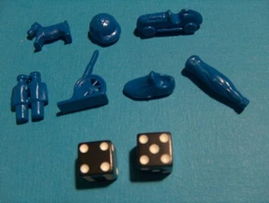 Monopoly blue plastic tokens - coke shoe cannon hat dog binoculars dice - Picture 1 of 3