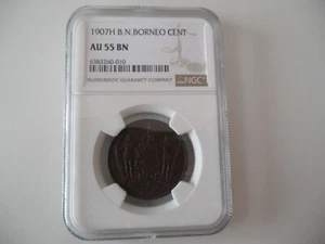 British North Borneo 1907 cent NGC graded AU55BN very rare date/grade - Picture 1 of 2
