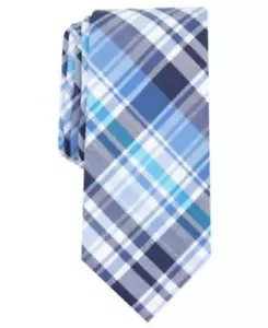 Bar III Mens Fabric Plaid Owens Blue Skinny Tie Slim Plaid Blue Formal Casual - Picture 1 of 1