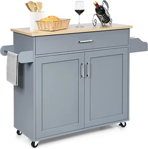 Rolling Kitchen Island Cart with Storage, Serving Trolley Cart with Towel Rack, - Picture 1 of 12