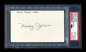 NIPPY JONES SIGNED INDEX CARD MINT PSA/DNA 1957 MILWAUKEE BRAVES WORLD CHAMPIONS - Picture 1 of 2