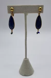 GAS Bijoux Serti Goutte Blue Teardrop Clip On Earrings Gold plated - Picture 1 of 8