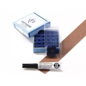 5 X 9mm Leather Blue Diamond Snooker Pool Cue Tips - FREE C&C Cue Tip Gel Glue - Picture 1 of 3