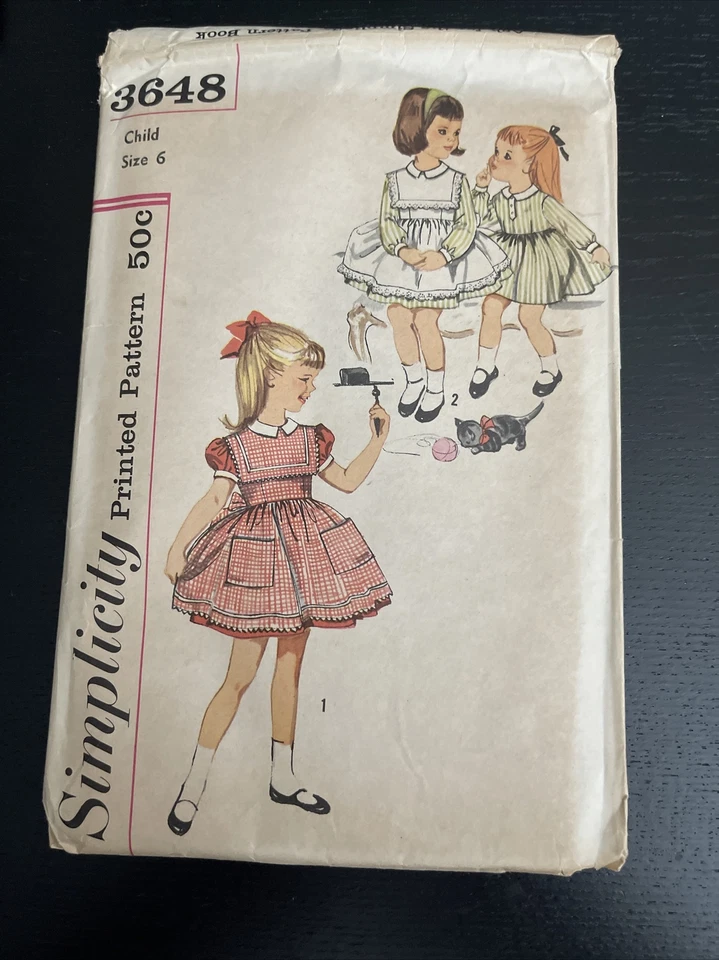 Vintage Simplicity Pattern 3648 Skirted Dress Pinafore Apron Girls 6 CUT 1960s - Image 1 of 2