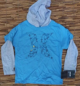 HURLEY TODDLER SZ 3T COTTON BLUE T-SHIRT W/ HEATHER HOODE & MOCK-SLEEVE LIST$36 - Picture 1 of 3