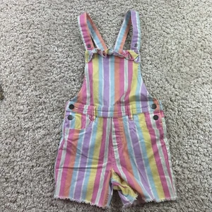 365 Kids Garanimals Girls Size 7 Easter Overalls Pastel Striped Shorts - Picture 1 of 6