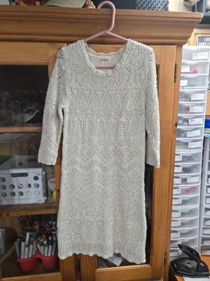Cat & Jack Sparkle Sweater Dress Girls Med 7/8 Lace Knit Cream Holiday - Image 1 of 4