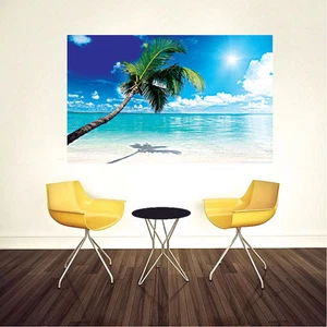 Palm Tree Ocean View Mural Wallpaper Window Beach Wall Decal Living Room, c68 - Picture 1 of 3