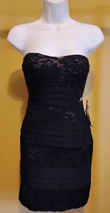 NWT $69 As U Wish Black Solid Lace Bodycon Stripless Dress Size: S - Picture 1 of 2