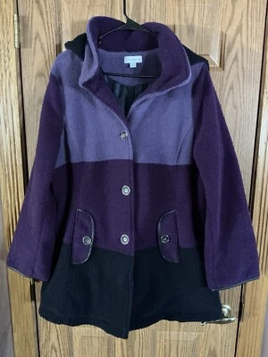 Susan Graver Plus Size 1X Hooded Fleece Jacket Colorblock Purple VGUC - Image 1 of 4