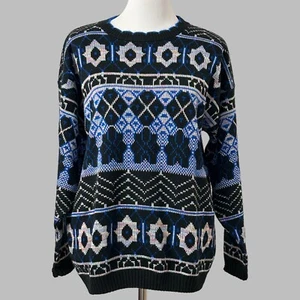 Vintage Nan Dorsey Damen Pullover Gr. XL schwarz blau Winter Rundhalsausschnitt - Bild 1 von 7
