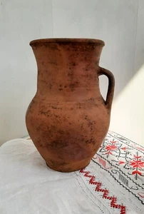 Ukrainian Pottery Antique Hand-Painted Old Jug #3 Pottery Glazed Inside - Picture 1 of 8