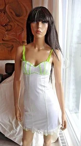 SO SEXY designer BETTINA LIANO white corset club dress lime trim UK6 XXS $300 - Picture 1 of 10