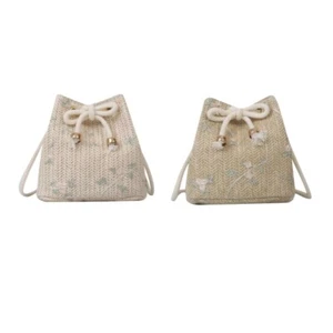 Women Straw Shoulder Bag Female Drawstring Crossbody Bag Cute Mini Bucket Bag - Bild 1 von 10