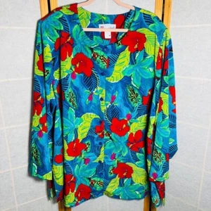 Women's 3XL A Personal Touch Tropical Long Sleeve Button Up Blouse Floral - Picture 1 of 10