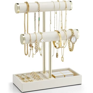 2 Tier Bracelet Holder Organizer with Tray - Leather Jewelry Stand Organizer ... - Picture 1 of 6