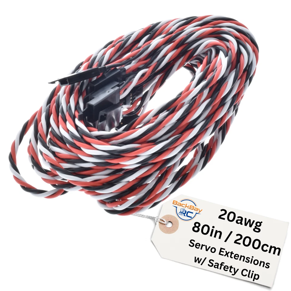 (5) 200CM 80in twisted 20awg Servo Extension Leads Futaba with Safety Clip - Image 1 of 1