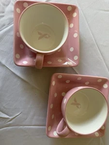 2 Pampered Chef Help Whip Cancer Pink & White Polka Dot Cup & Plate Sets - Picture 1 of 9