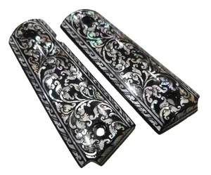 Pearl 1911 Griffe volle Größe Passform Colt S&W Ruger Taurus Kimber schwarz Blume Zug - Bild 1 von 22