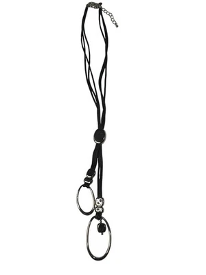 Collar largo de cordón negro para mujer moda colgante joyería 19" declaración Lariat Foto 1 de 4