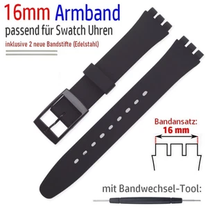✅ ARMBAND kompatibel für SWATCH SKIN Uhren ⭐ 16mm ⭐ SCHWARZ mit Bandwechsel-Tool - Bild 1 von 3