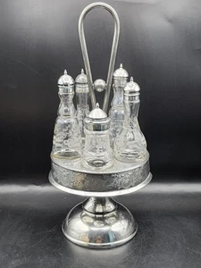 Meriden B Company 5 Slot Cruet Vetro Inciso Placcato Argento. Fine 1800 *LEGGI* - Foto 1 di 24