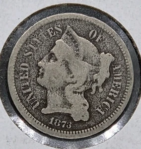 1873 Open 3 Three Cent Nickel Piece Fine F - Picture 1 of 3