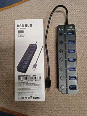 USB 3.0 Hub 7 Ports Adapter 5 Gbits mit Ein+Aus-Schaltern Docking - Bild 1 von 4