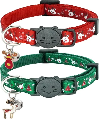 2 Pack Christmas Cat Collars with Bell, Breakaway Shirt Collar Red & Green - Image 1 of 4