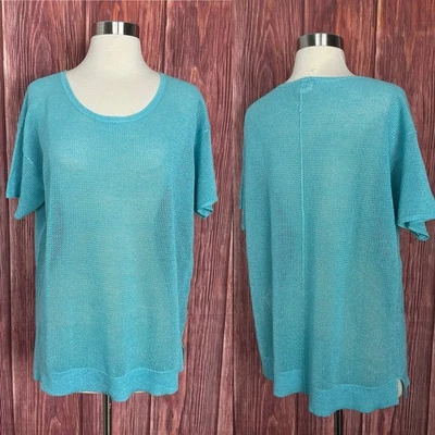 Suéter Chicos Mujer Talla 2 EE. UU. Grande Tejido Abierto Manga Corta Texturizado Azul Foto 1 de 4