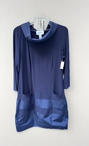 Joseph Ribkoff Taffeta Midnight Blue Pockets Cowl Neck Dress 211198 NWT Sz 8 - Picture 1 of 8