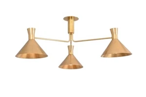 3 Light Cone Uplight Mid Century Modern Raw Brass Sputnik chandelier light Fixtu - Picture 1 of 7