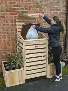 Einzelne Wheelie Mülleimer Laden Mülleimer 2 Recycling Box Holz Aufbewahrung Abdeckung - Bild 1 von 12