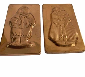 Set of 2 Two Vintage Copper Chocolate Mold Tins Traditional Dutch Boy and Girl - Bild 1 von 10