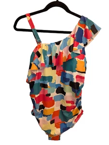 Aqua Eve Women's Plus Size 20W Multicolor Bathing Suit One Shoulder Ruffle - Picture 1 of 8