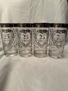 Vintage 25th Anniversary silver on glass glasses Set Of 4