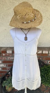 Vintage Old Navy Babydoll Top; White Cotton W/Lace & Buttons, Adj Straps; Sz Med - Picture 1 of 19