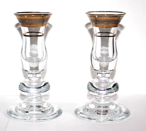 Vintage Kerzenständer eloquent Klarglas mit geätztem Goldrand CB1 - Bild 1 von 7