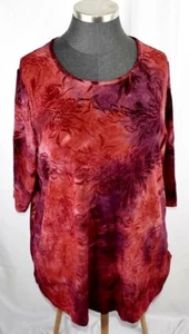 Catherines 3/4 Sleeve Tunic Top Plus Size 2X 22/24 Red and Purple Textured Ombre - Picture 1 of 6