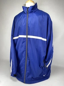 Vintage Nike Full Zip Blue Windbreaker Jacket XXL Fleece Lined Reflective Stripe - Picture 1 of 11