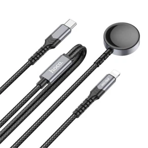 CW54 Hoco 2-in-1 Fast Charging 1.2m Cable For iPhone + iWatch White Black - Picture 1 of 11