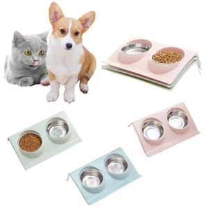 Mangiatoia in acciaio inox per cani gatti doppia ciotola per animali domestici acqua cibo piatto - Foto 1 di 21