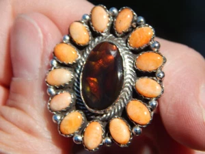Sterling Silber Feuerachat stachelige Auster Ring Navajo Lorenzo James Größe 9 1/4 - Bild 1 von 10